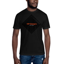 Load image into Gallery viewer, Fitted, comfortable, and tee features an exclusive burnt-orange &amp; black MP Designs graphic logo. Available in black, white, heather black, and heather red.
