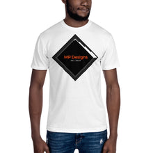 Load image into Gallery viewer, Fitted, comfortable, and tee features an exclusive burnt-orange &amp; black MP Designs graphic logo. Available in black, white, heather black, and heather red.
