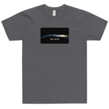 Load image into Gallery viewer, &quot;God Wins&quot; fitted tee with incredible view of the sunrise over earth&#39;s horizon. Available in black, white, royal blue, teal, and asphalt. 
