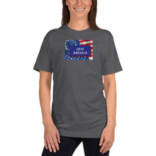 Load image into Gallery viewer, The fight continues with the stars &amp; stripes and Betsy Ross flags on this “Save America” fitted cotton tee. Available in black, white, navy, royal blue, red, and asphalt.
