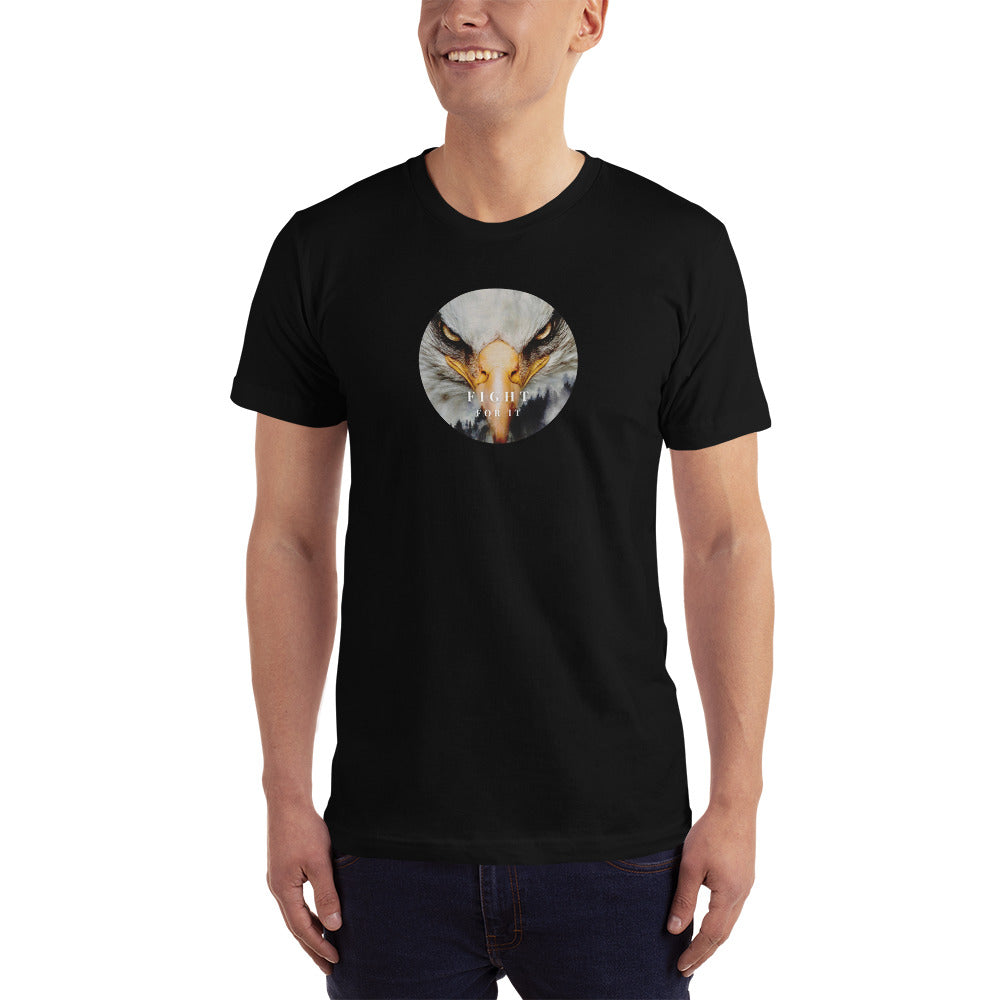 Comfortable cotton, “Fight For It” print, and an enraged eagle combine for the perfect men’s tee. Available in white, black, slate, forest, and navy. 