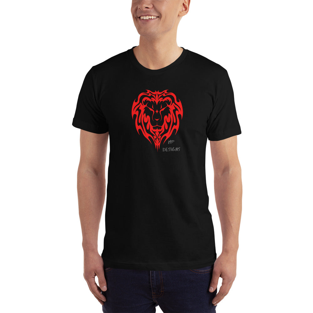 Get into beast mode with this comfortable cotton and bold red lion design tee. Available in black, white, navy, heather grey, asphalt, and red.