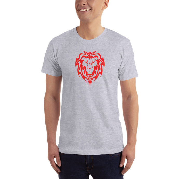 Get into beast mode with this comfortable cotton and bold red lion design tee. Available in black, white, navy, heather grey, asphalt, and red.