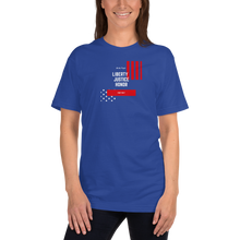 Load image into Gallery viewer, Soft cotton, fitted tee with high quality “We the People... Liberty, Justice, Honor” print is perfect for all patriots willing to “Fight For It.” Available in black, royal blue, navy, red, and slate.
