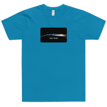 Load image into Gallery viewer, &quot;God Wins&quot; fitted tee displaying a beautiful sunrise over earth&#39;s horizon. Available in black, royal blue, slate, teal, and white. 
