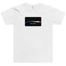 Load image into Gallery viewer, &quot;God Wins&quot; fitted tee displaying a beautiful sunrise over earth&#39;s horizon. Available in black, royal blue, slate, teal, and white. 
