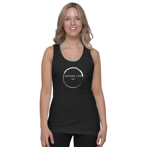 This comfortable American Apparel tank is perfect to wear alone or layer while carrying. The Defend Life, 2A print shows the world exactly where you stand. Available in black, navy, asphalt, and heather grey.