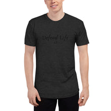 Load image into Gallery viewer, Take a stand with this &quot;Defend Life 2A&quot; track shirt. Comfortable fit with a vintage look and feel. Available in tri-black, tri-cranberry, tri-evergreen, tri-coffee, tri-oatmeal, and athletic grey.
