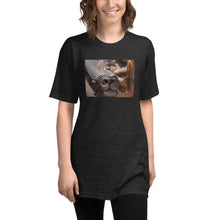 Load image into Gallery viewer, &quot;Fearless&quot; layered lion &amp; weapon tri-blend shirt is the perfect choice for all patriots who are unafraid to stand for their rights. Available in athletic grey, tri-black, tri-cranberry, and tri-coffee. 
