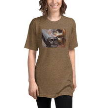 Load image into Gallery viewer, &quot;Fearless&quot; layered lion &amp; weapon tri-blend shirt is the perfect choice for all patriots who are unafraid to stand for their rights. Available in athletic grey, tri-black, tri-cranberry, and tri-coffee. 
