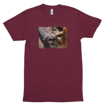 Load image into Gallery viewer, &quot;Fearless&quot; layered lion &amp; weapon track shirt is the perfect choice for all patriots who are unafraid to stand for their rights. Available in athletic grey, tri-black, tri-cranberry, and tri-coffee.
